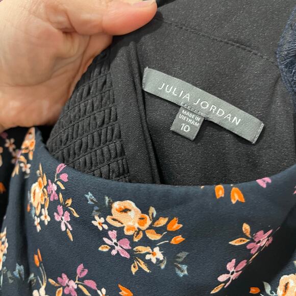 Julia Jordan Square Neck Floral A-Line Midi Dress Dark Teal Pockets Sz 10 - Picture 7 of 11